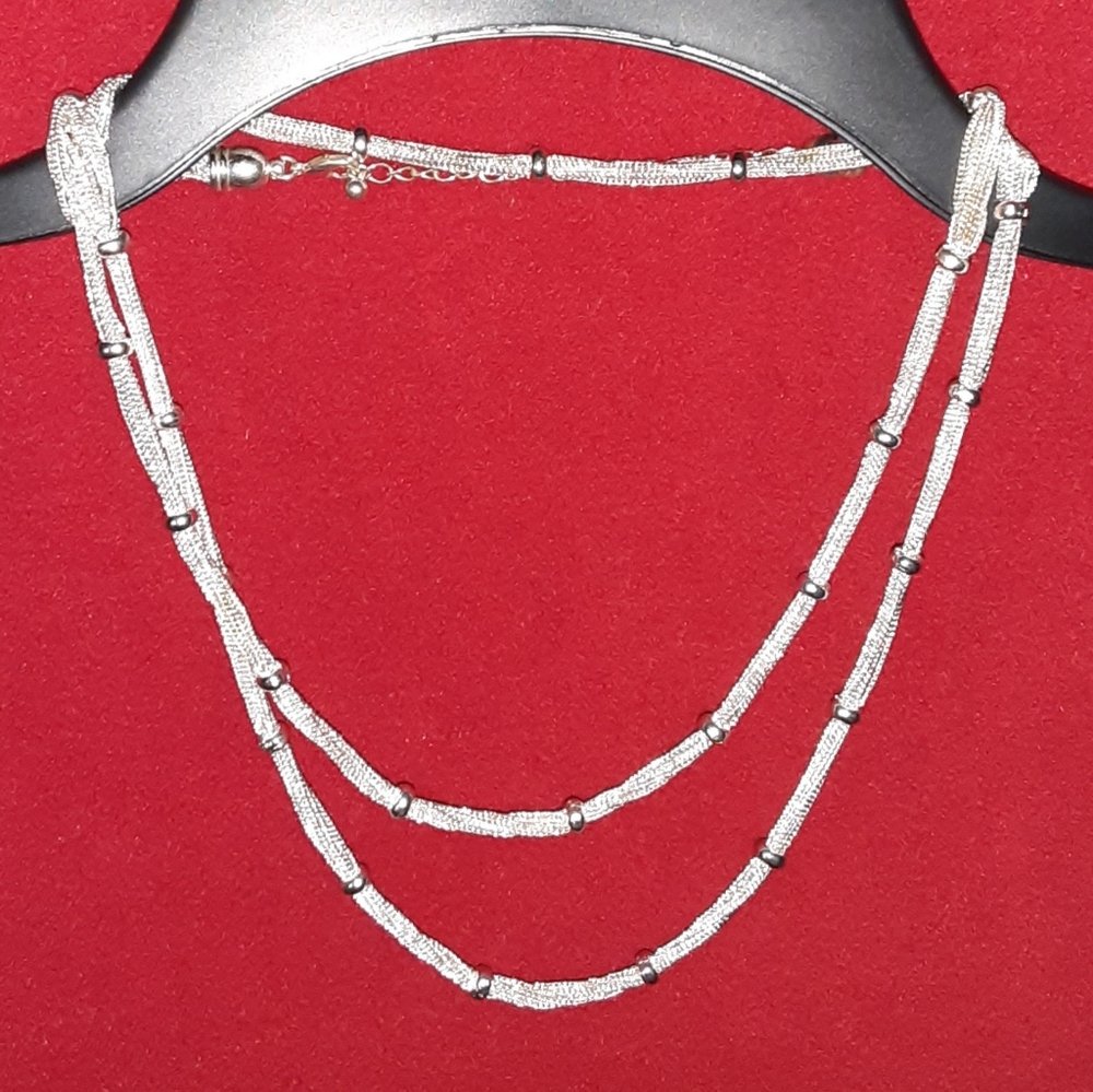 21"-Ten strand Silver rope chain Necklace w/silver bead stations *meas on pix*